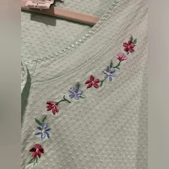 Amanda Stewart Green Floral Embroidered V Neck Short Sleeve Sleep Top Size L - Picture 3 of 11